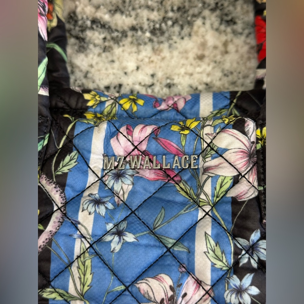 MZ Wallace  Black/Blue Small Floral Sutton bag with Blue Stripe - Picture 6 of 14